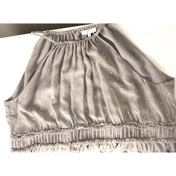 Joie Silk Gray Silver Metallic Dot Cami L Peplum Romantic Minimalist Chic - Picture 4 of 12